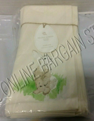 Pottery Barn PB Hilltop Garden Easter Bunny Rabbit Spring Napkins Linen Set 4-image