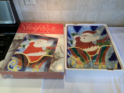 Clay Art SLEIGH RIDE HandPainted Chip N’ Dip Platter 15” X 12” In Box-image