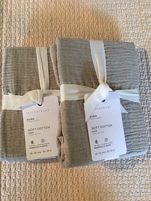 Set/2 Pottery Barn SOFT COTTON Euro Shams Taupe Gorgeous!!-image