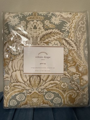 Pottery Barn Celeste Drape Pole Top 50x96 Curtain Linen Cotton Damask 1 Panel-image