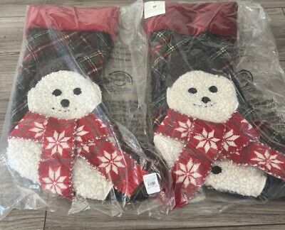 2 Pottery Barn Plaid Teddy Icon Stockings-image
