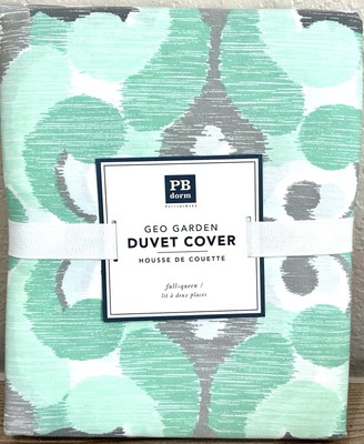 Pottery Barn Teen Geo Garden Duvet Cover Full Queen Geometric Green NWT Dorm-image