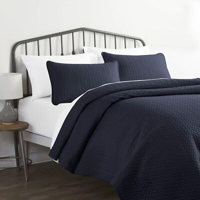 Linen Market 3 Piece Navy Quilt Queen Size Bed Set - A Lightweight Bedspread ...-image
