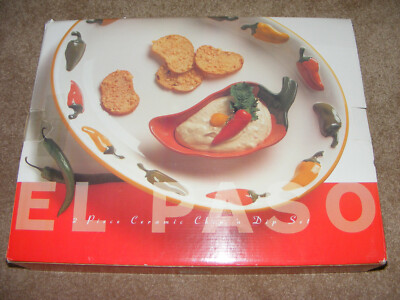 Large new Art Clay EL Paso 2 piece ceramic chip'n dip set Item #169122-image