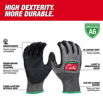 Milwaukee 48-73-7003B 12 Pair Cut Level 6 Hi-Dexterity Nitrile Dipped Gloves, XL-image
