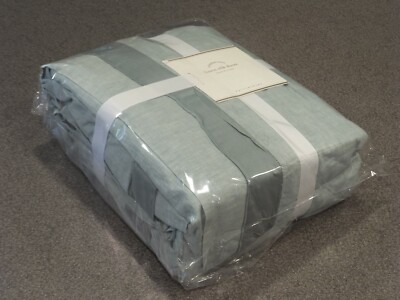 NEW RARE 5PC Pottery Barn Linen Silk Queen Duvet Set Porcelain Blue w Shams-image