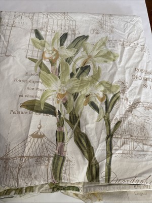 Pottery Barn Orchids Botanical French FULL/QUEEN DUVET Cover  Floral Cotton-image
