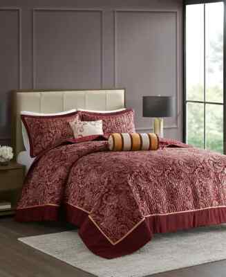 Madison Park Adeline Paisley Jacquard 5-Pc. Bedspread Set, King - Burgundy-image