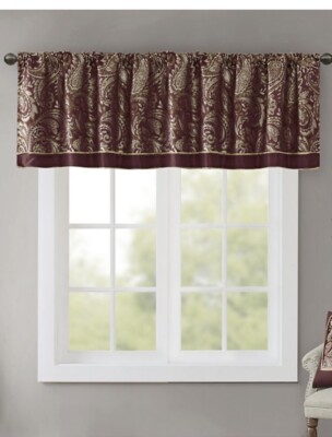 New NoPkg Madison Park Window Valance (2) 18x50 Jacquard Weave Paisley Rod Pockt-image