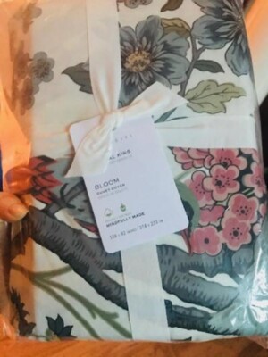 Pottery Barn Bloom Floral Duvet Cover Mauve Blue Queen 2 Euro Shams Arboreal 3p-image