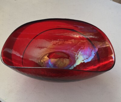 Pottery Barn Red Art Glass Console Bowl 16