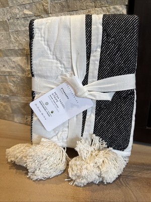 Pottery Barn Handcrafted Cotton Quilted Mesa Tassel Stripe Sham Standard NWT-image