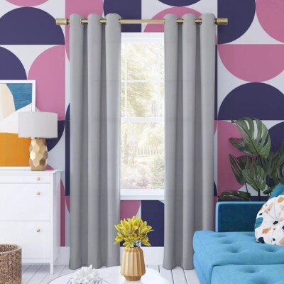 Sun Zero Harper Bright Vibes Blackout Light Gray Single Curtain Panel 40