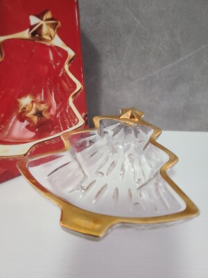 Studio Nova clear gold Trim Christmas tree Shaped Candy Dish-image