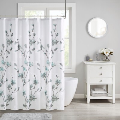 Madison Park Magnolia Floral Printed Burnout Shower Curtain-image