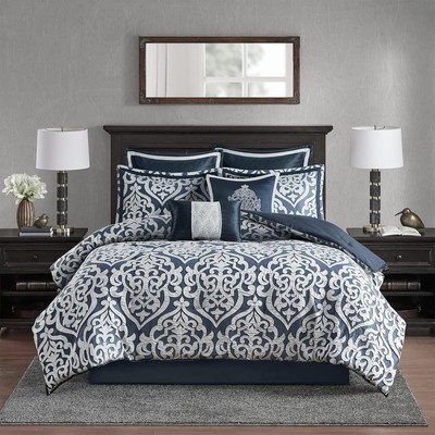 Madison Park Odette Cozy Comforter Set Jacquard King (104 in x 92 in), Navy-image