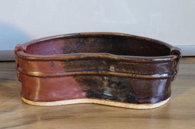 Hand Thrown Studio Art Pottery Kidney shaped Bowl Signed By Artist KIA-image