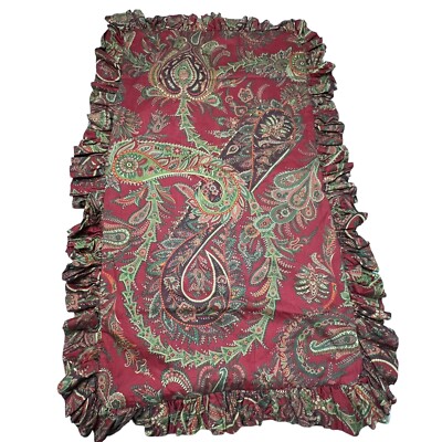 Pottery Barn Paisley Cotton King Ruffle Red Green Pillow Sham Multicolor **Lined-image