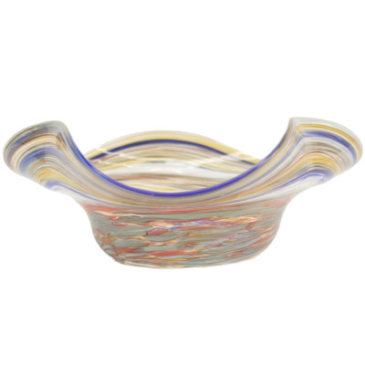 Studio Art Glass Tricorn Bowl Multicolor Swirl Pattern-image