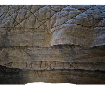 Set Of 3 Pottery Barn Pillow Shams  Quilted Gray 2- King 1- Euro Linen EUC -image