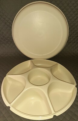 Tupperware VTG Large  Chip Dip Relish Vegetable Fruit Tray/ Lid (No Inset Bowl)-image