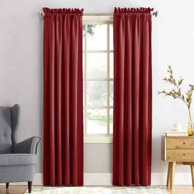 Sun Zero Energy Efficient Rod Pocket Curtain Panel, 54 x 84 Inch, Brick Red-image