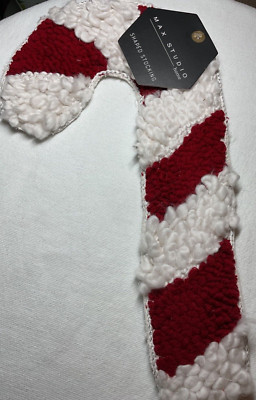 Max Studio  CANDY CANE Shaped Christmas Stocking  RED WHITE 16 IN TALL NWT-image