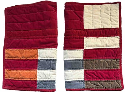 Pottery Barn 2 Standard Red Patchwork Cotton Velvet Quilted Pillow Sham Cozy-image