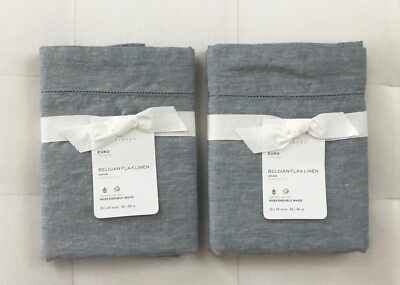 Pottery Barn BELGIAN FLAX LINEN Euro Shams ~Set of Two~ Chambray NWT-image