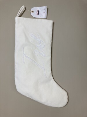 Pottery Barn Kids IRIS Mono Velvet stocking Ivory Medium 4X-image