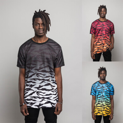 Victorious Men's Casual Dip Dye Gradient Ombre Tiger Camo T-Shirt TS7311-image