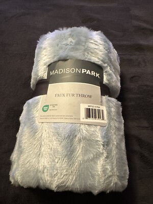 Madison Park Aqua Ultra Soft Ruched Faux Fur Throw Blanket 50X60