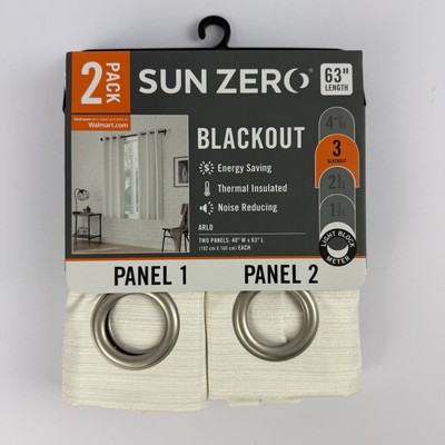 Sun Zero Arlo Textured BLACKOUT White Curtains Panel 2 pack  40” W x 63” L-image