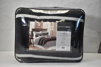 Madison Park 7 Piece Queen Size Comforter Set Bedding Black Finish MP10-423-image