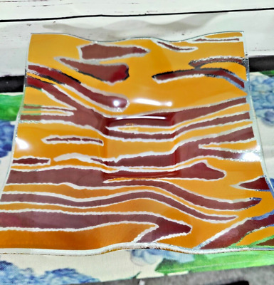 Vetri Di Nennella Italy Brown Zebra Striped Art Glass Square Console Bowl-image