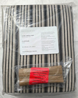 Pottery Barn 2-in-1 Pole Top Tick Stripe Print 1-Curtain 50
