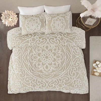 3pc King/California King Cecily Cotton Chenille Medallion Comforter Set - Taupe-image