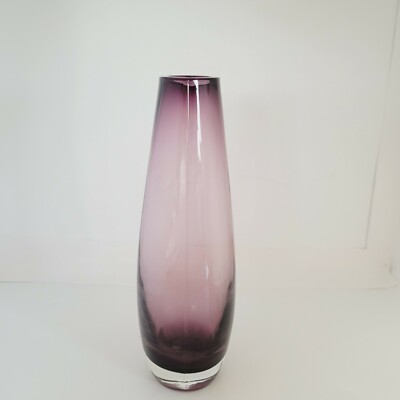 Art Glass Hand Blown Sommerso Purple Clear Vase Oval Shaped -image