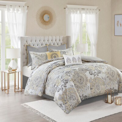 Madison Park 8 Piece Cotton Floral Printed Reversible Comforter Set Queen King-image