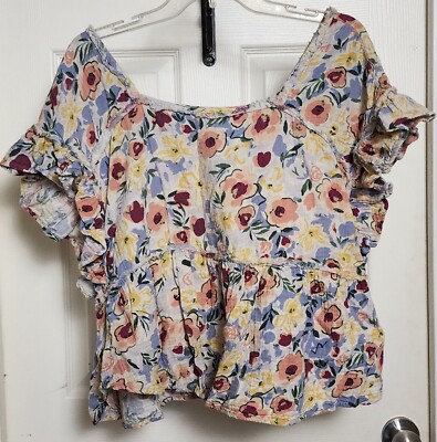 Pre-Loved Dip Floral Rugged Women's Soft Floral Top Large-image