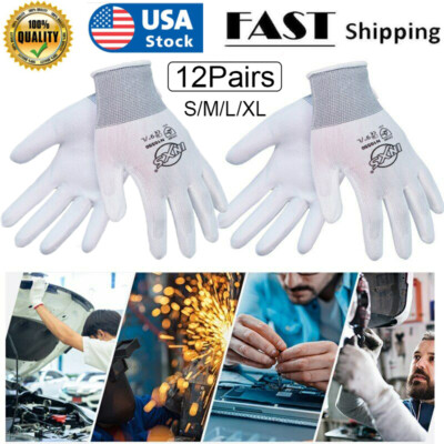12 Pairs Polyester Nylon PU Palm Dip Coated Gloves Universal Work Gloves N10550-image