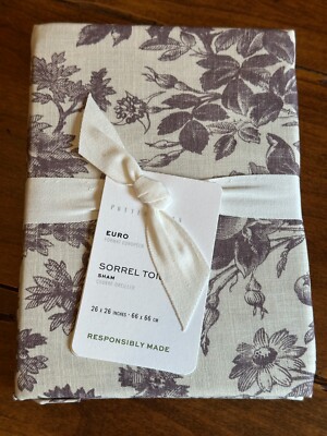 Single Pottery Barn Sorrel Toile EURO Sham Plum Purple NEW w/tags SOLD OUT COLOR-image