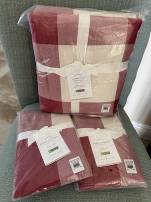 Pottery Barn ~RED & WHITE BUFFALO CHECK~ KING DUVET COVER & 2 K SHAMS ~CHRISTMAS-image