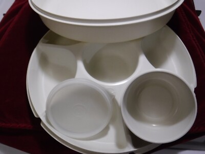 Vtg Tupperware Serving Party Tray Divided Veggie Fruit Dip Container 1666-1 -image