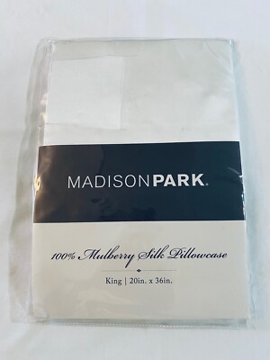 Madison Park 100% Mulberry White Silk Pillowcase King (1) NIP-image