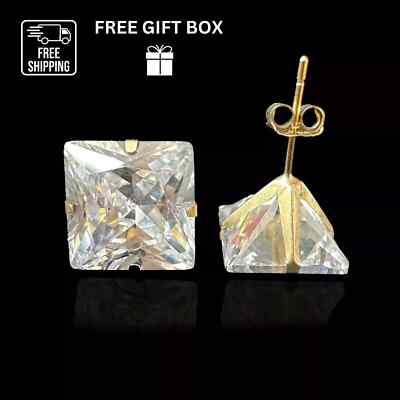 14K Yellow Gold Square Martini Prong Stud Earrings with Princess Cut CZ 2-8mm-image