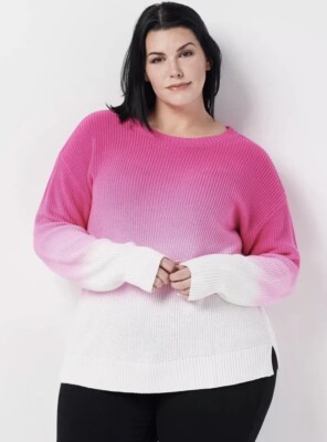 All Worthy Hunter McGrady Dip-Dye Shaker Sweater Pink Ombre Size 2XL NWT New-image
