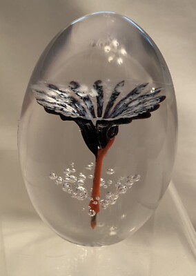 Daum France Studio Art Glass Egg Shape Paperweight Internal Flower Design 3.25