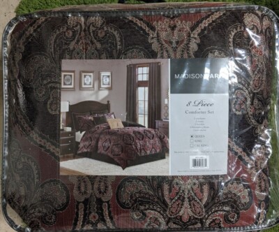 New Madison Park Ingrid Queen 8 Piece Comforter Set Chenille Jacquard Floral-image