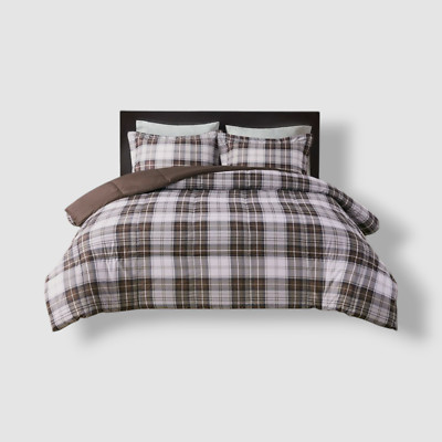 Madison Park Brown Plaid Parkston Reversible 3-Piece Comforter Set, Full/Queen-image